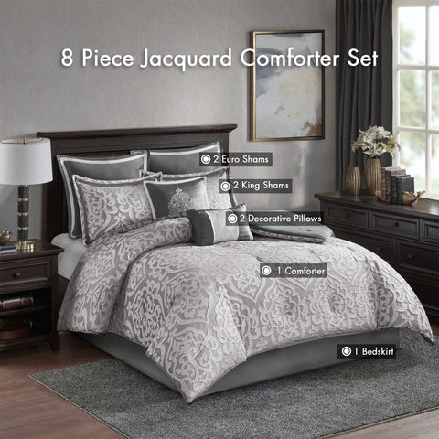 Odette silver bedskirt delivers clean, elegant finish.