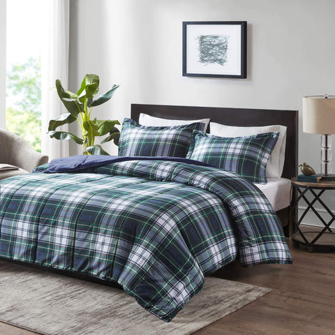 Madison Park Parkston plaid comforter on full/queen bed for cozy all-season style