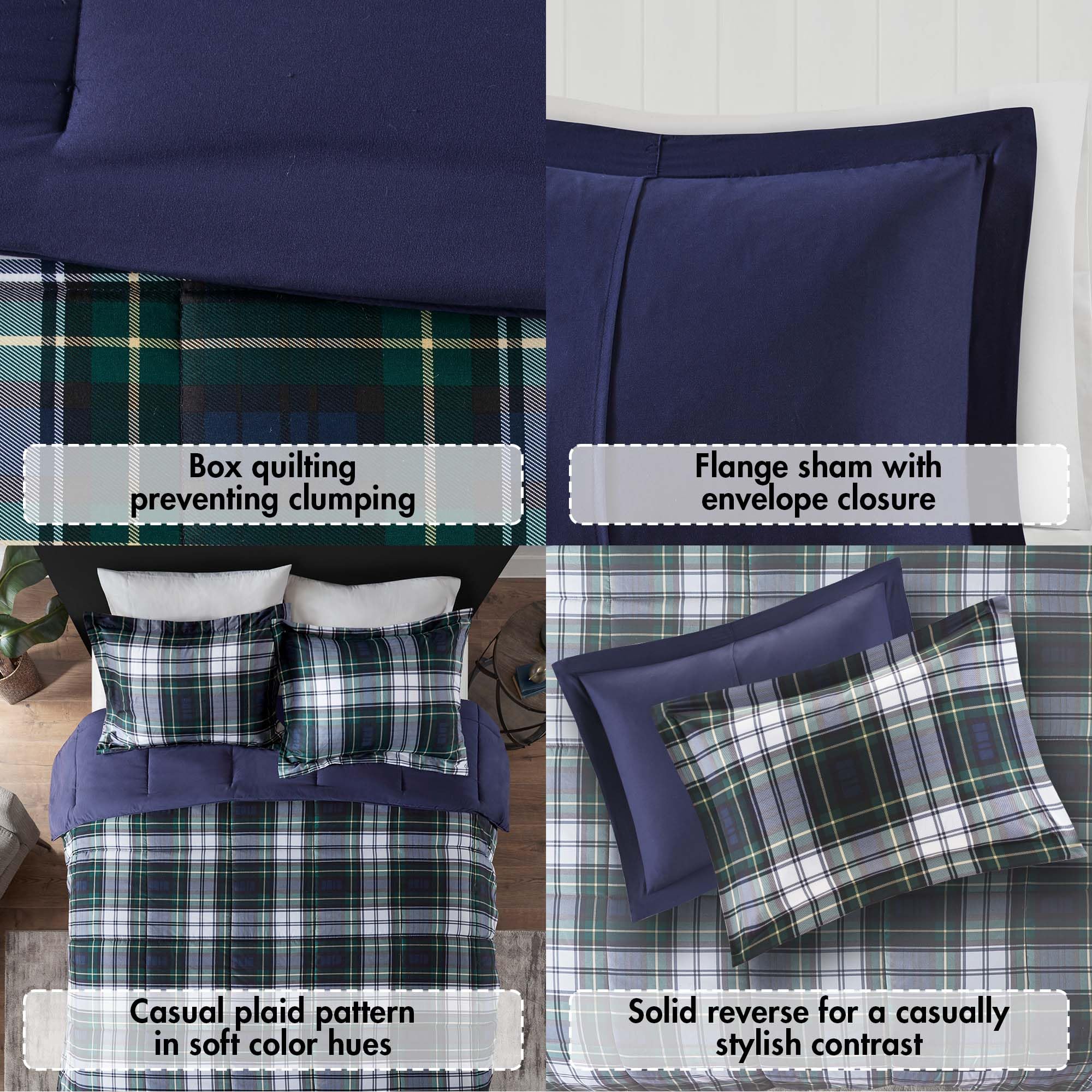 Parkston navy sham with 2-inch flange adds refined finish
