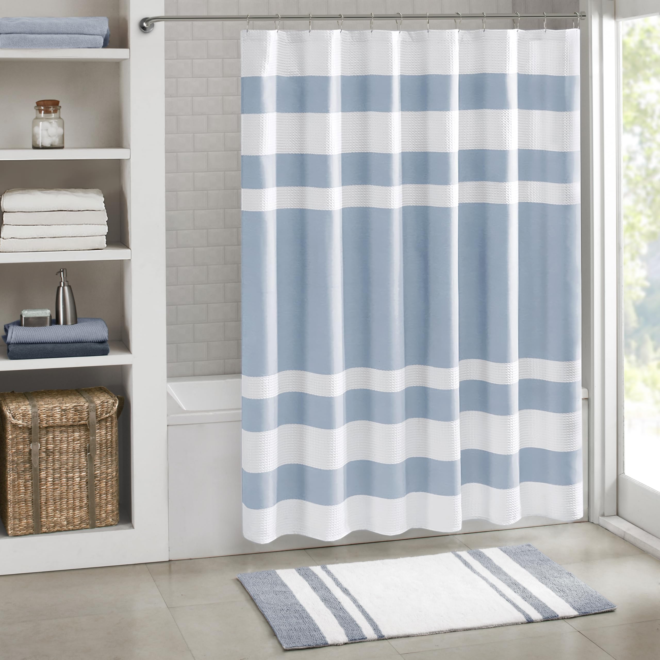 Madison Park Spa Waffle Curtain stripe design adds modern spa vibes