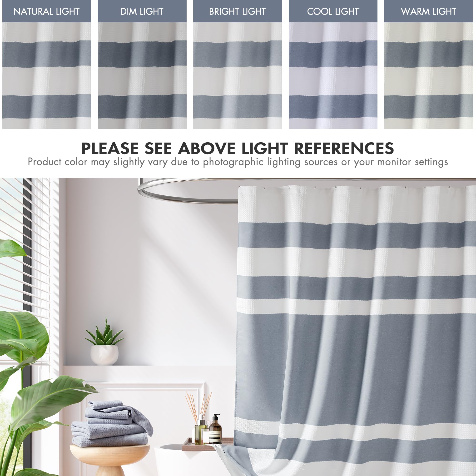 Madison Park Spa Waffle Shower Curtain Indigo Blue close up showing durable stitching for daily use