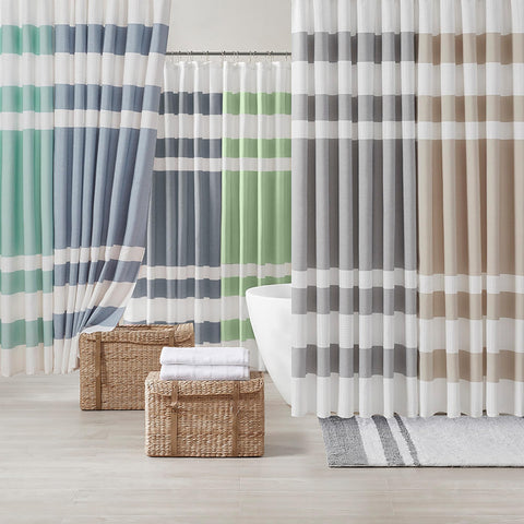 Madison Park Spa Waffle Shower Curtain lifestyle shot creates spa like atmosphere in home bathroom