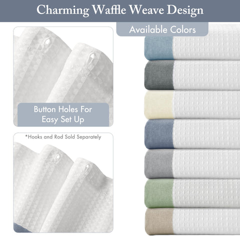 Madison Park Spa Waffle Shower Curtain Indigo Blue with white pieced design adds contemporary privacy