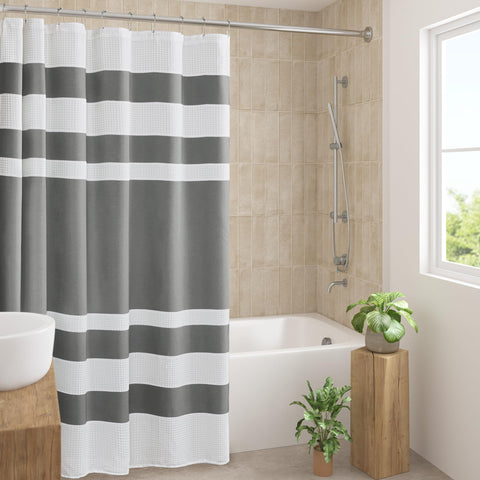 Madison Park Spa Waffle Shower Curtain with charcoal waffle texture for a modern bath