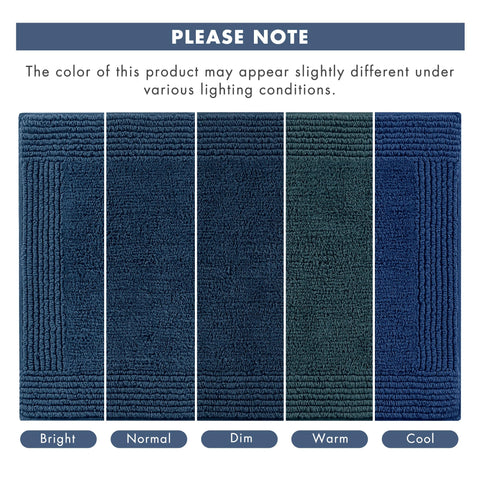 Madison Park Splendor bath rug in a modern navy bathroom setting.
