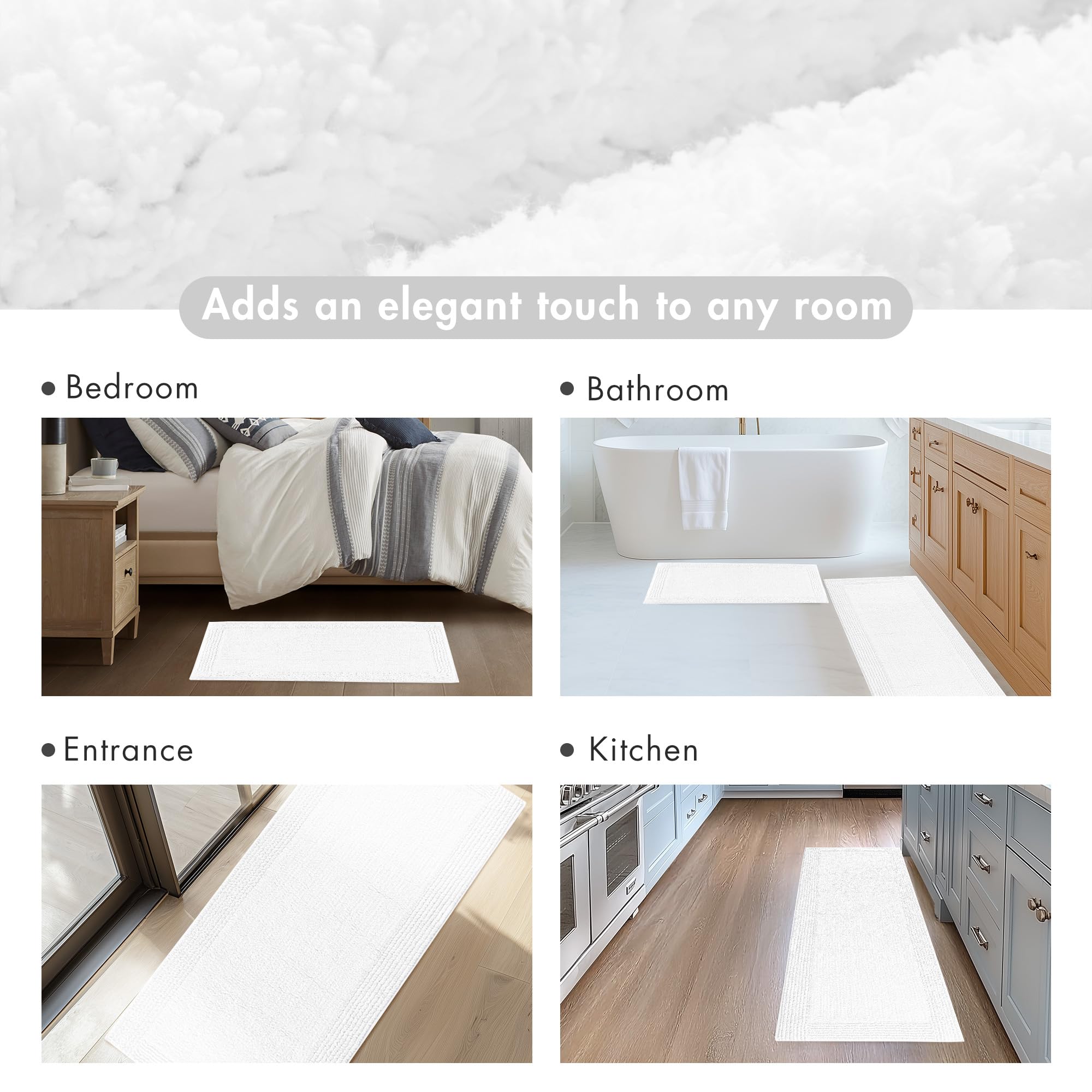 Madison Park Splendor white bath rug care label helps maintenance.