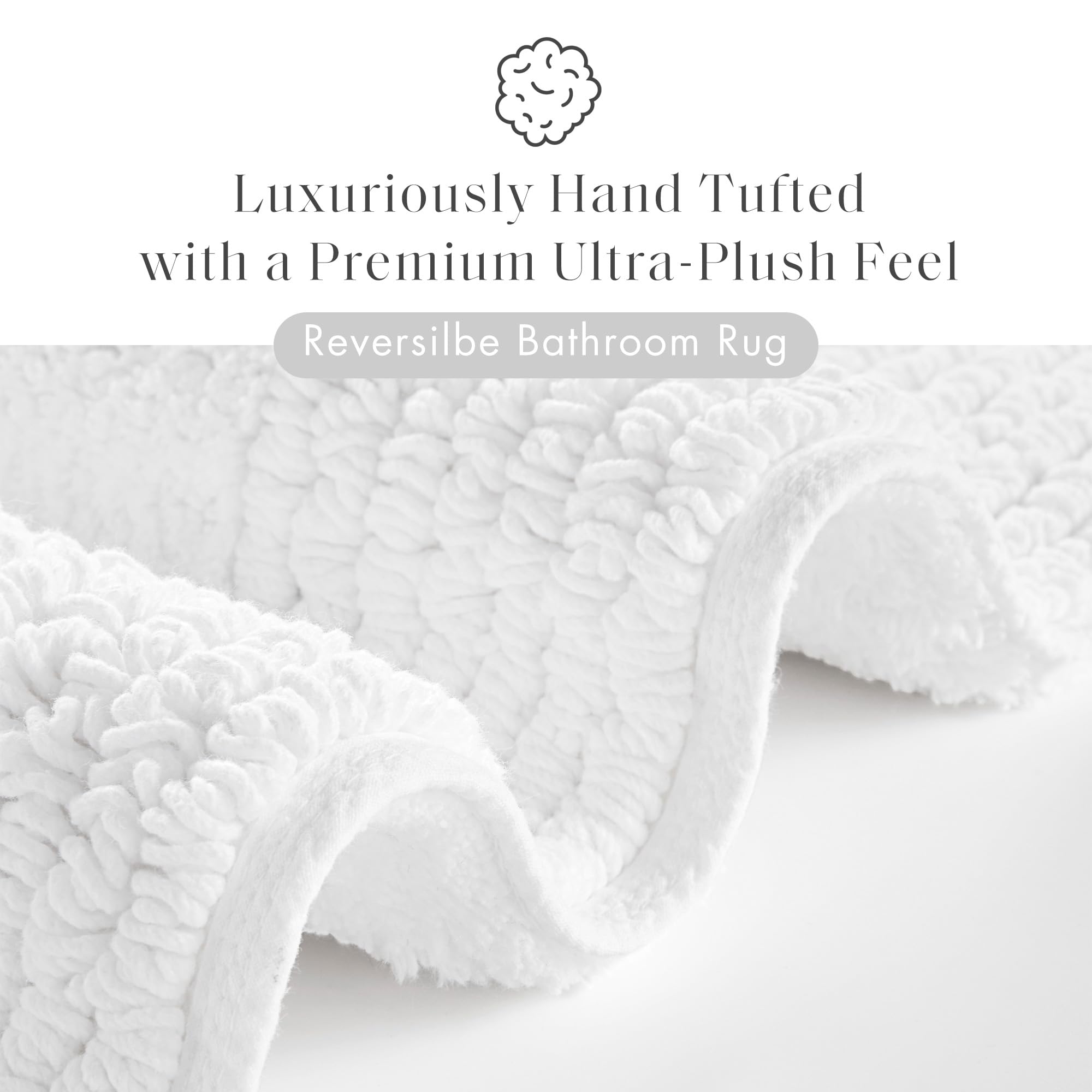 Madison Park Splendor white bath rug top view highlights plush surface and thick pile.