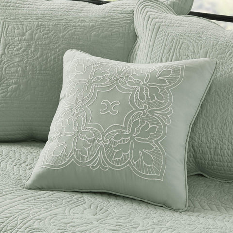 Madison Park Tuscany bedskirt detail complements the damask quilted look.