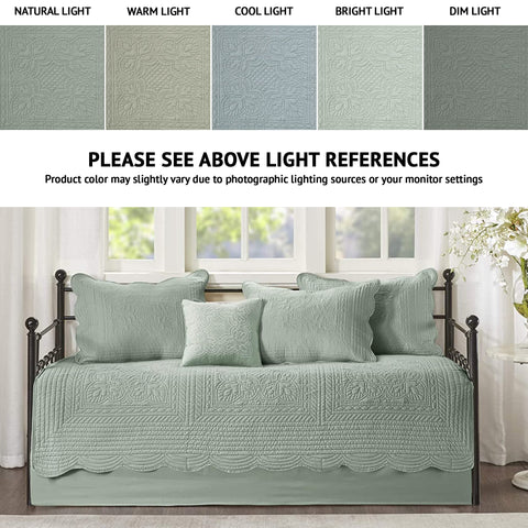 Madison Park Tuscany daybed cover scalloped edge close-up highlights craftsmanship.