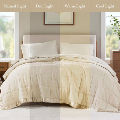 Madison Park Windom cream full/queen blanket as a stylish bed centerpiece.
