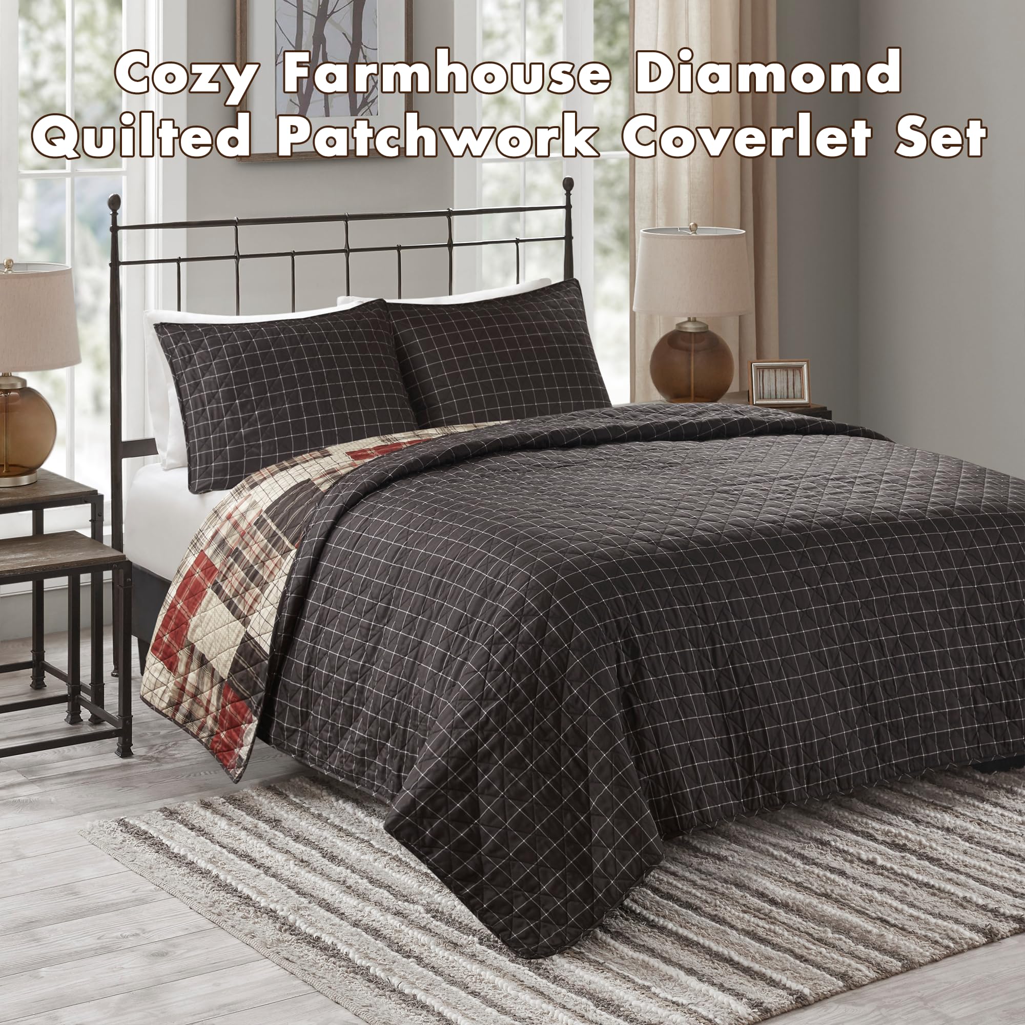 Madison Park quilt set reversible diamond pattern for versatile styling.