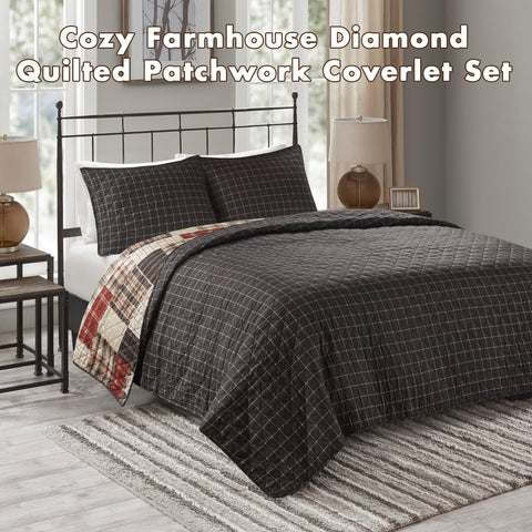 Madison Park quilt set reversible diamond pattern for versatile styling.