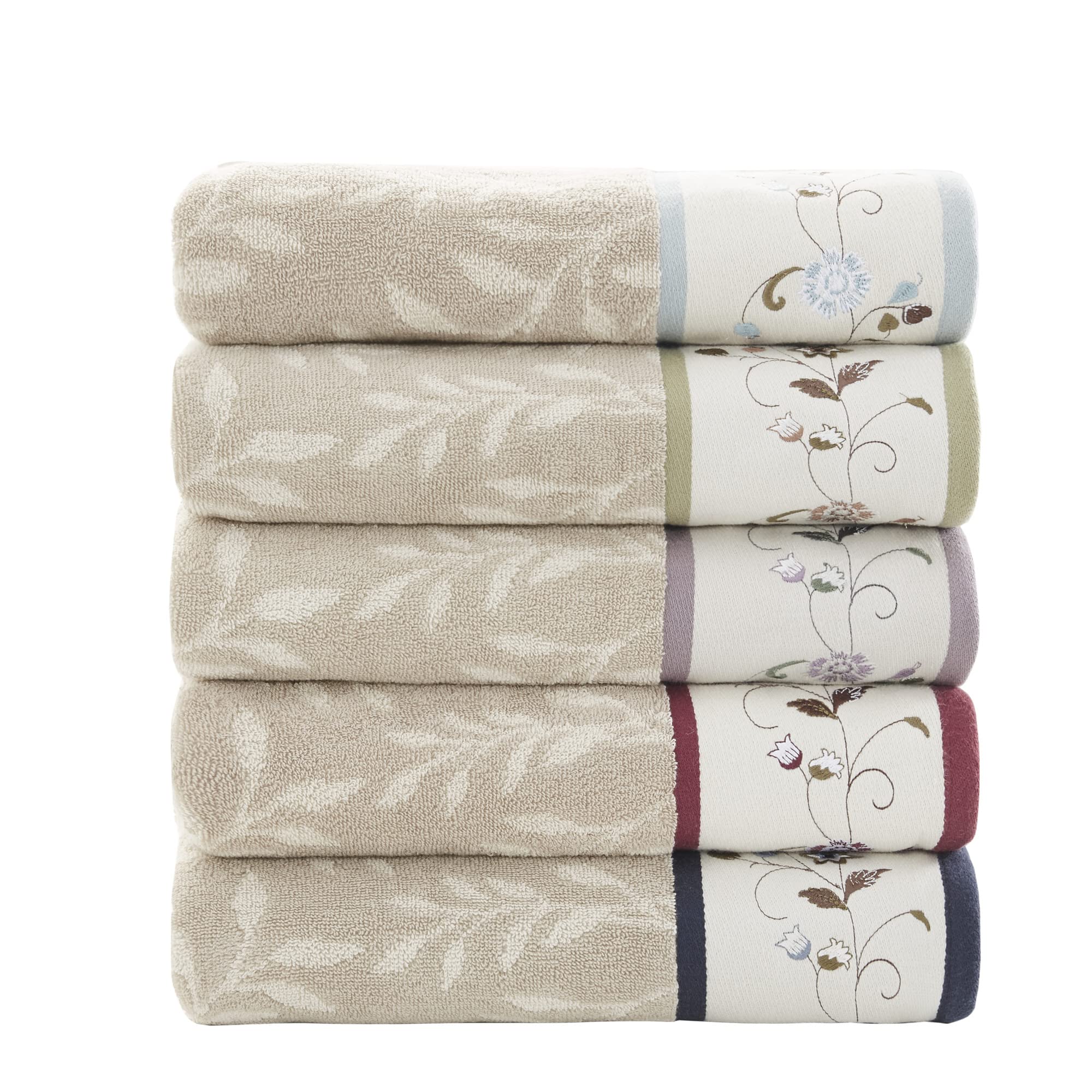 Green piping detail and soft cotton on Madison Park Serene towels for everyday luxury