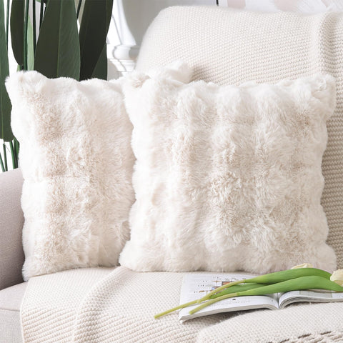 MADIZZ pack of 2 thick plush pillow covers in cream adds cozy texture to your sofa.