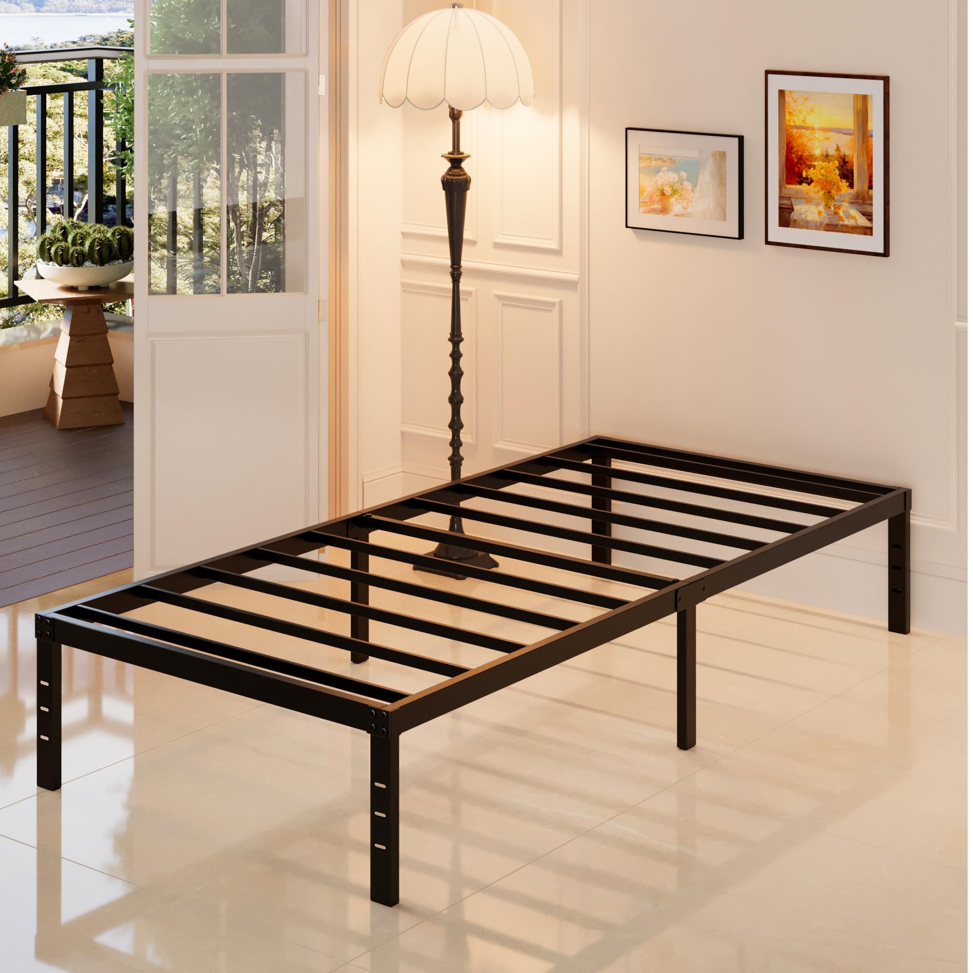 Maenizi black metal finish bed frame complements modern bedrooms