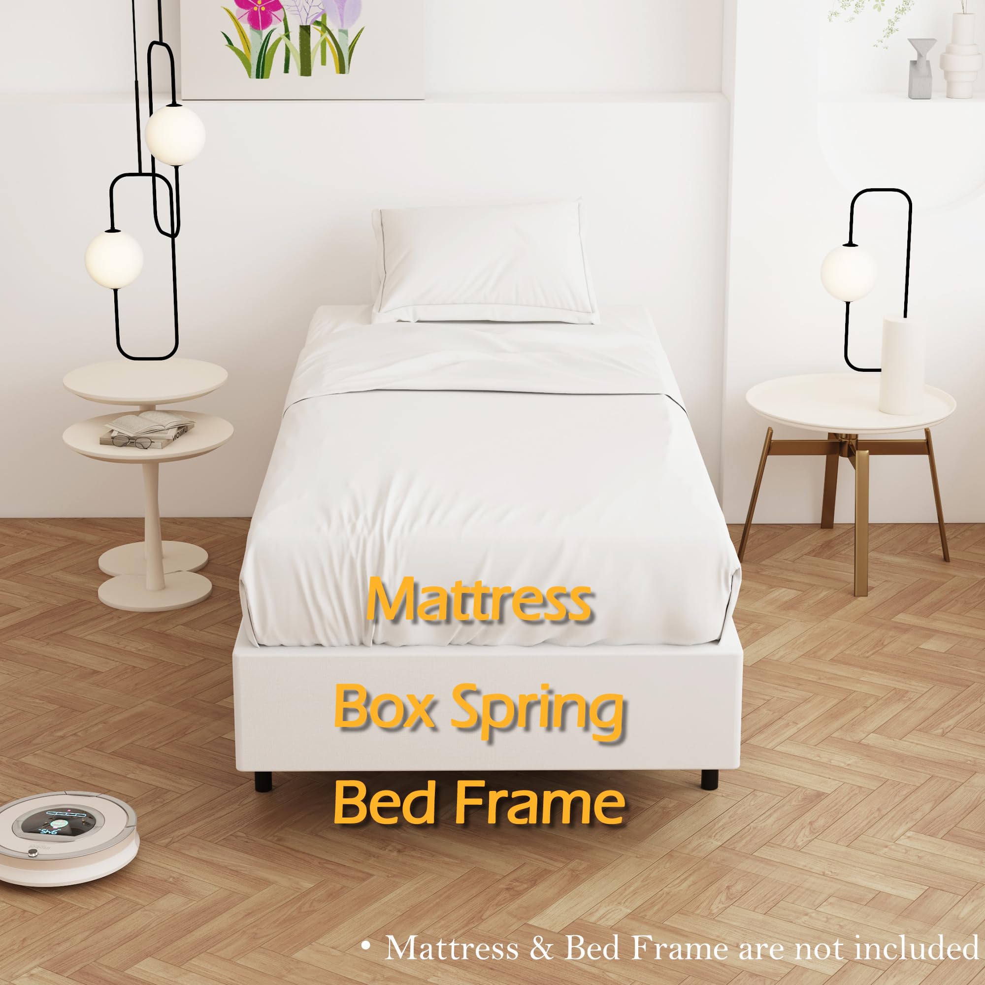 Maenizi Twin Box Spring fabric cover blends with bedroom decor