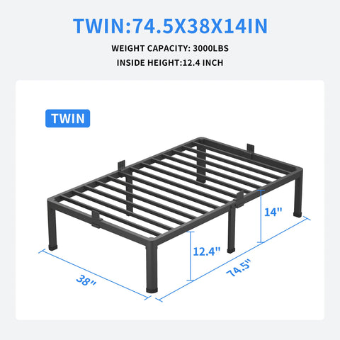 MAF 14-inch twin platform with metal slats delivering strong support