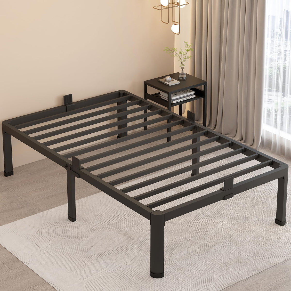 MAF 18-inch twin bed frame with round corner legs for safer setup and a clean look