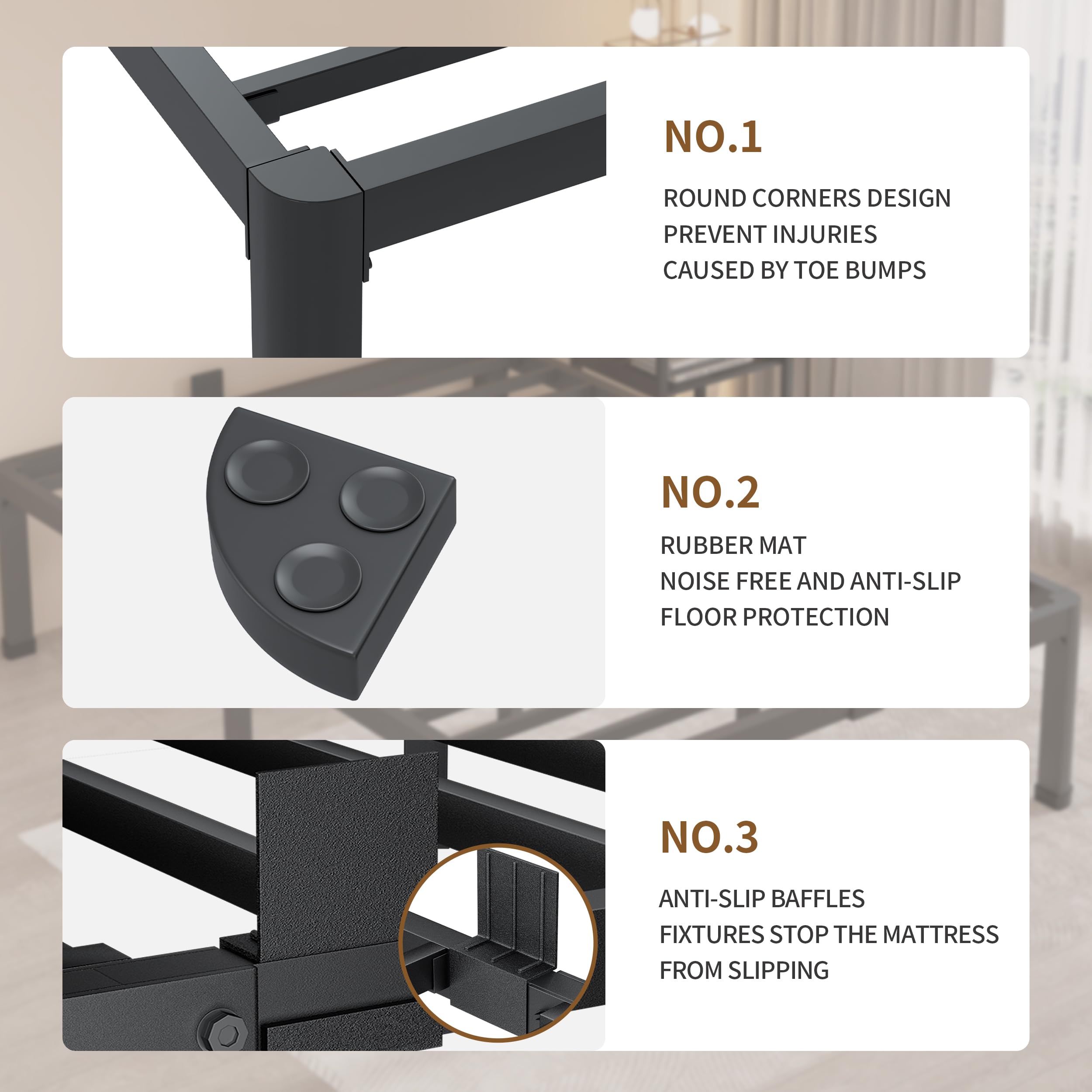 MAF heavy-duty steel bed frame keeping your mattress steady