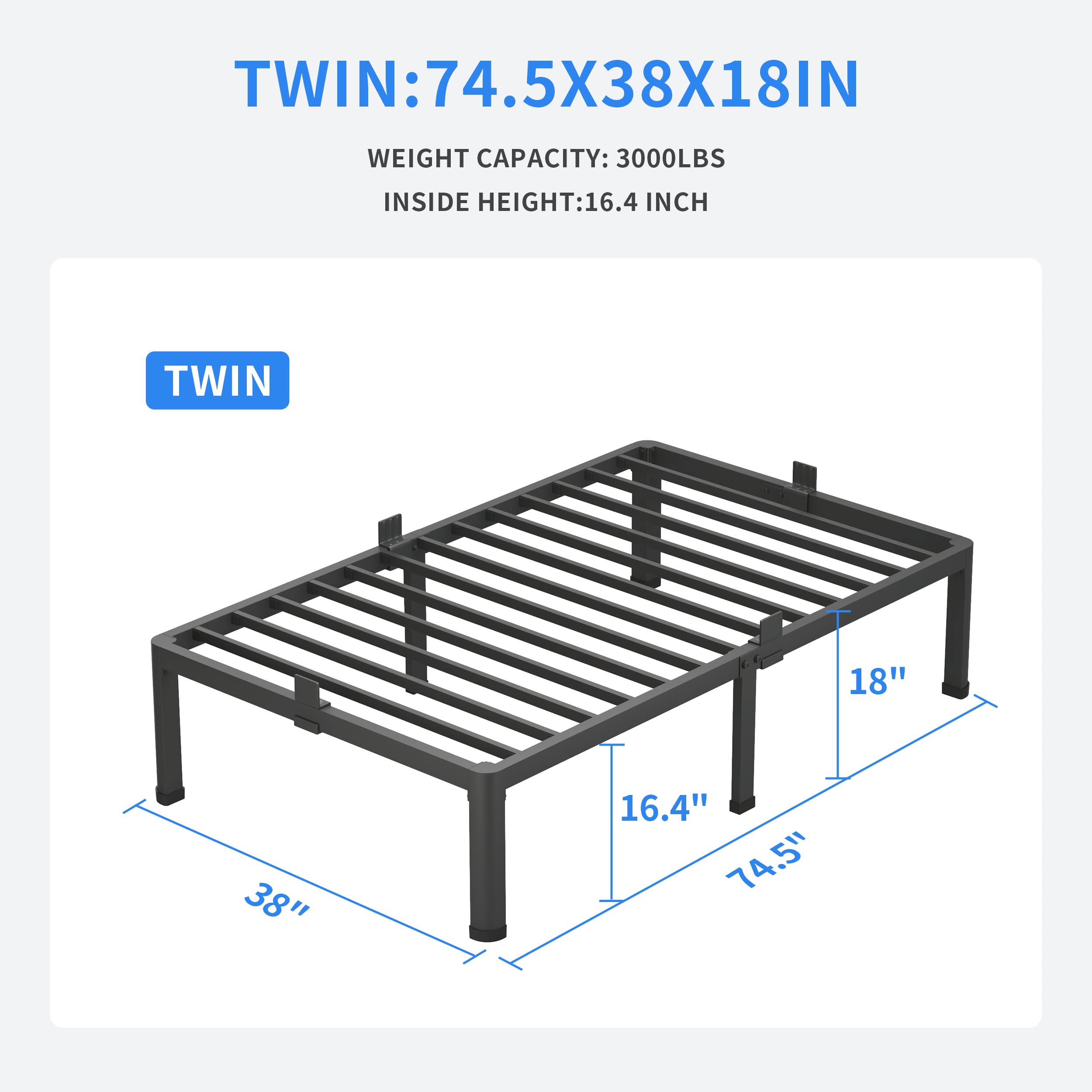 MAF twin bed frame with anti-slip baffles to keep the mattress in place