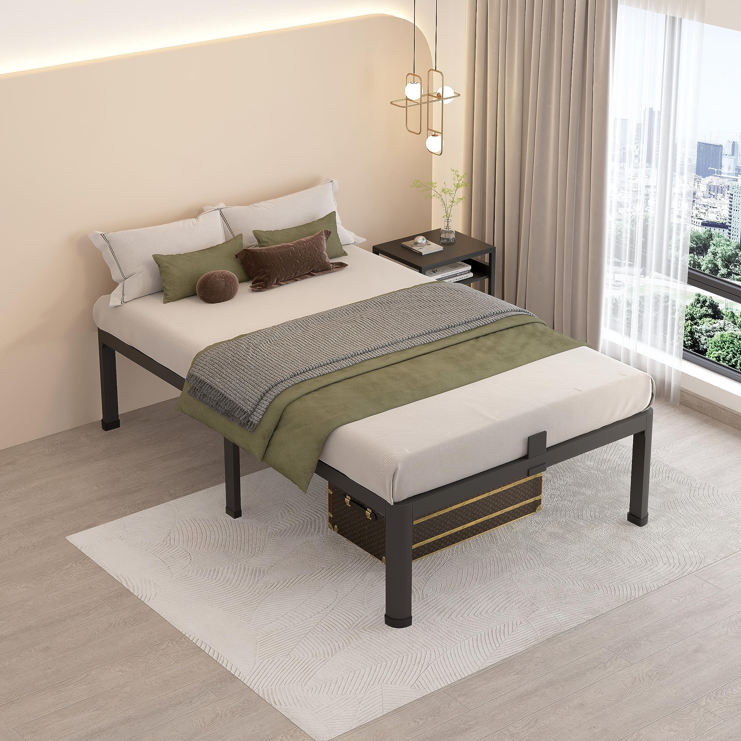 Anti-slip baffles and rubber feet on the MAF twin XL frame protect floors.