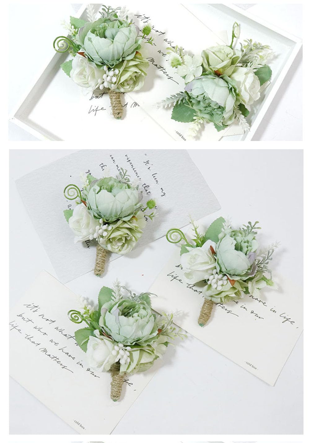 Back view of MAFELOE boutonniere showing pin and clip fastenings