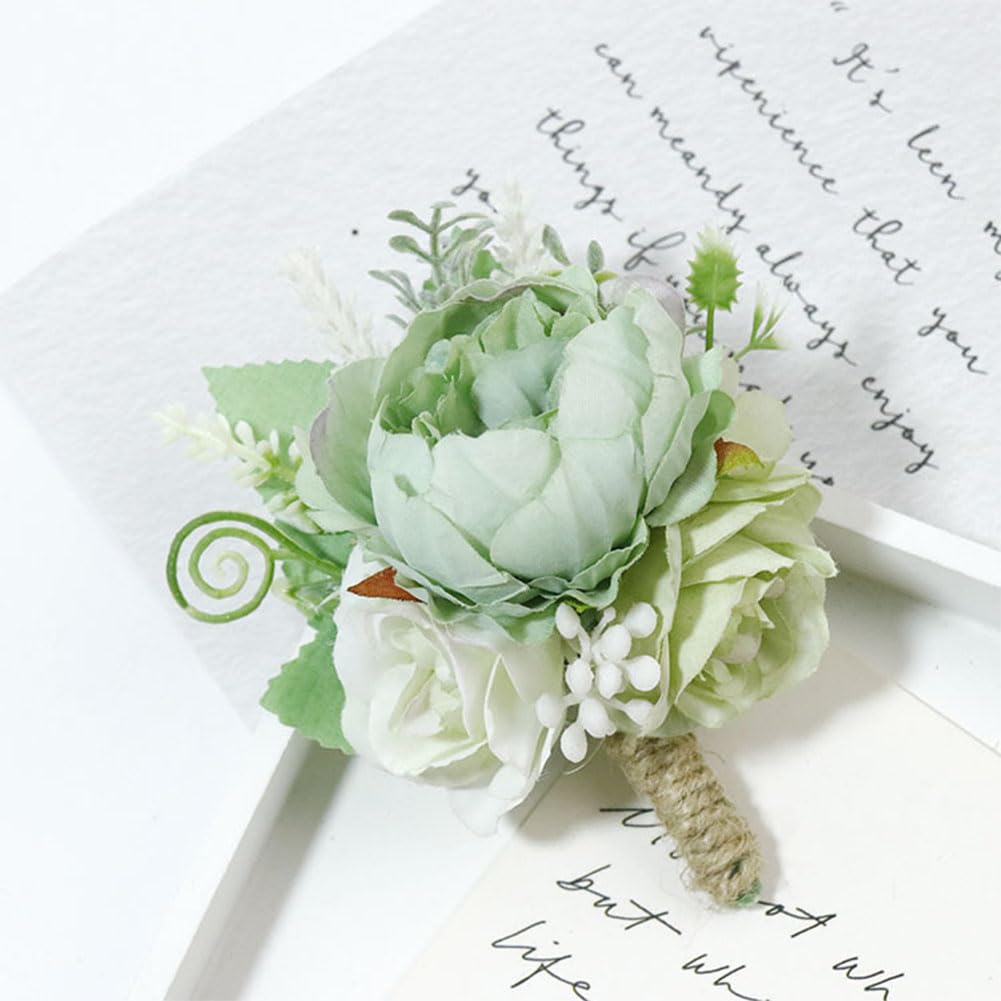 MAFELOE boutonniere light green pin clip back for secure wear