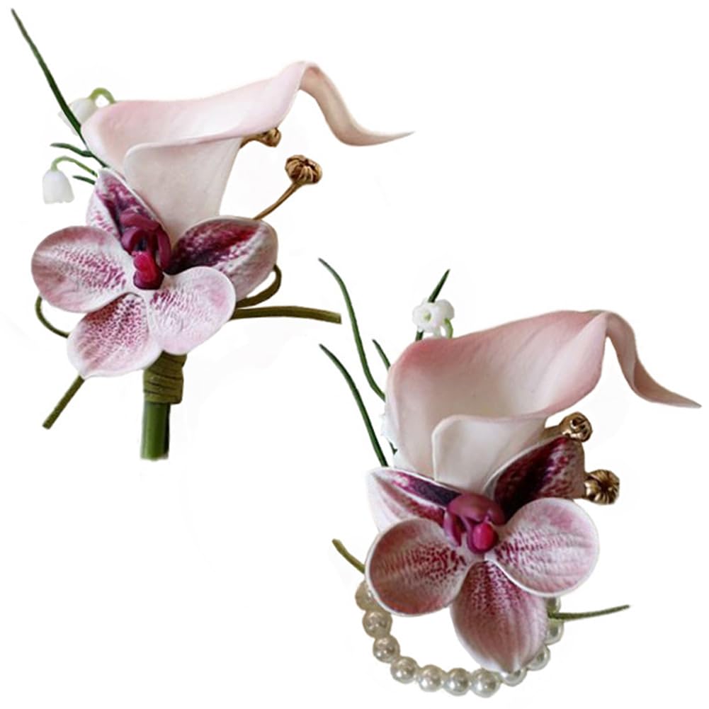 MAFELOE pink corsage and boutonniere set for weddings and proms.