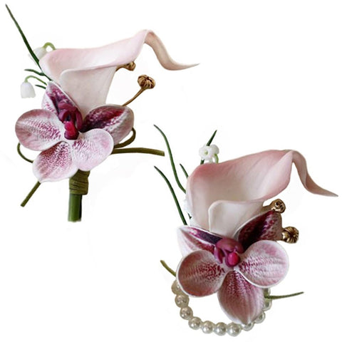 MAFELOE pink corsage and boutonniere set for weddings and proms.
