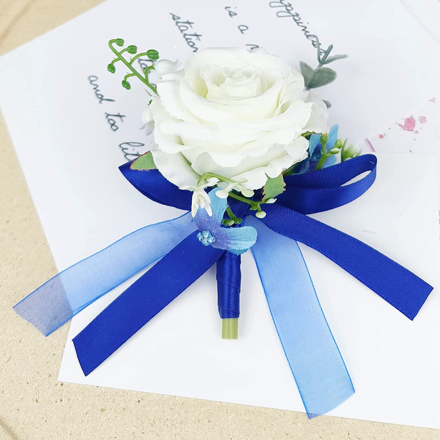 MAFELOE boutonniere: blue-white artificial rose with pin or clip options