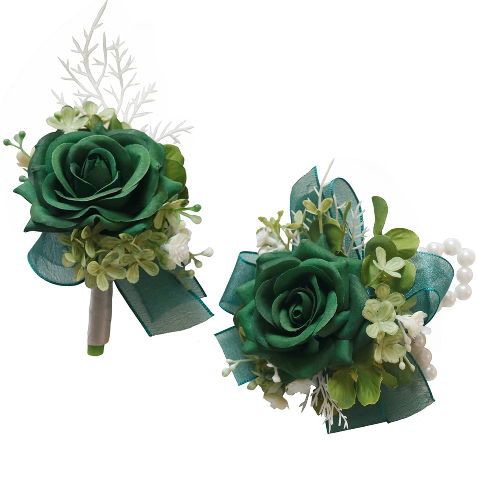 MAFELOE corsage and boutonniere in dark green with hand flower for weddings