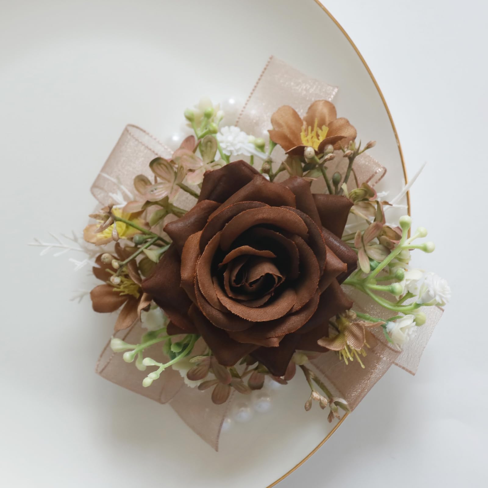 MAFELOE hand corsage brown wrist display suitable for prom or homecoming