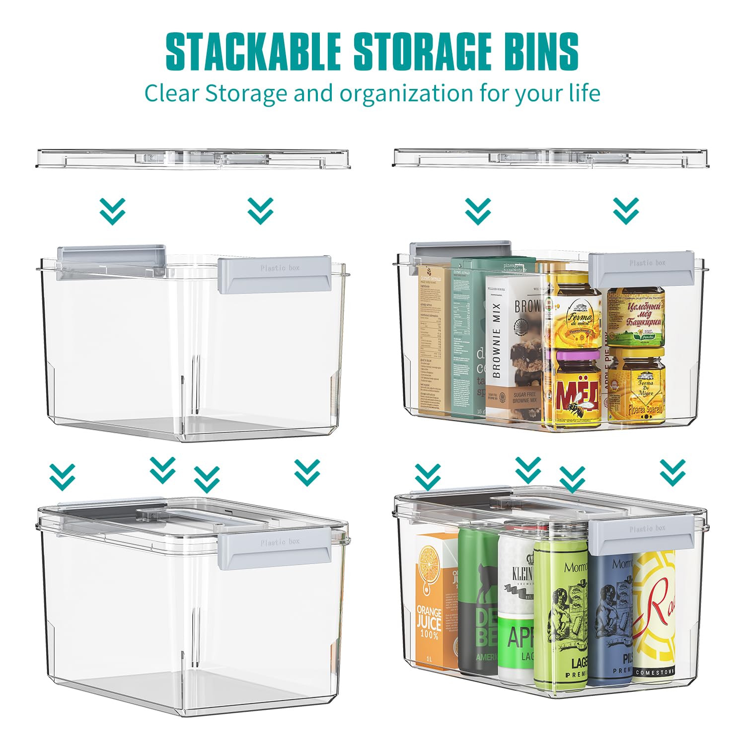 MAGDESIGNER stackable bin with handle offers easy transport and space saving.