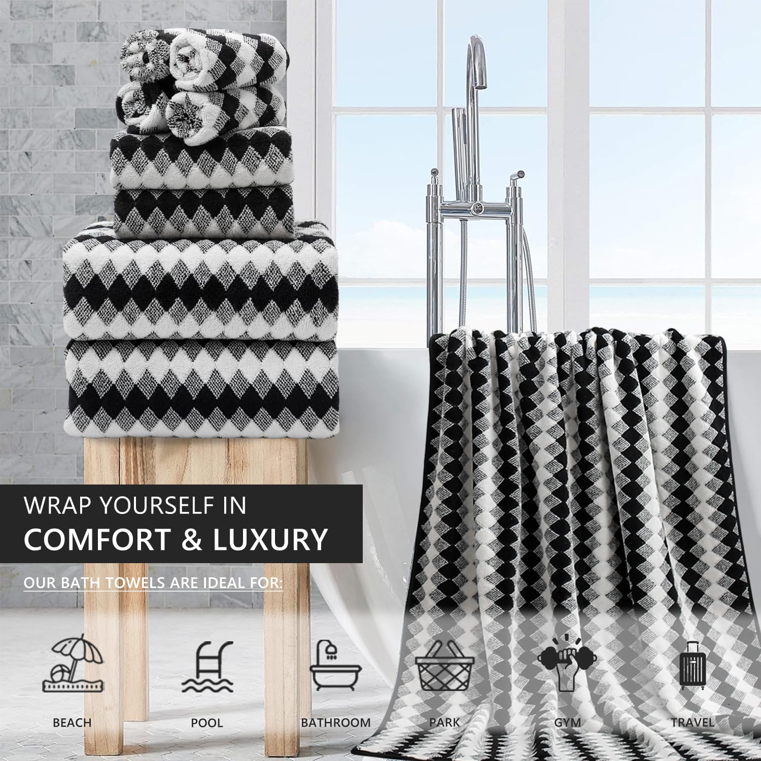 MAGGEA oversized bath towels 35x70 inches for full-body drying