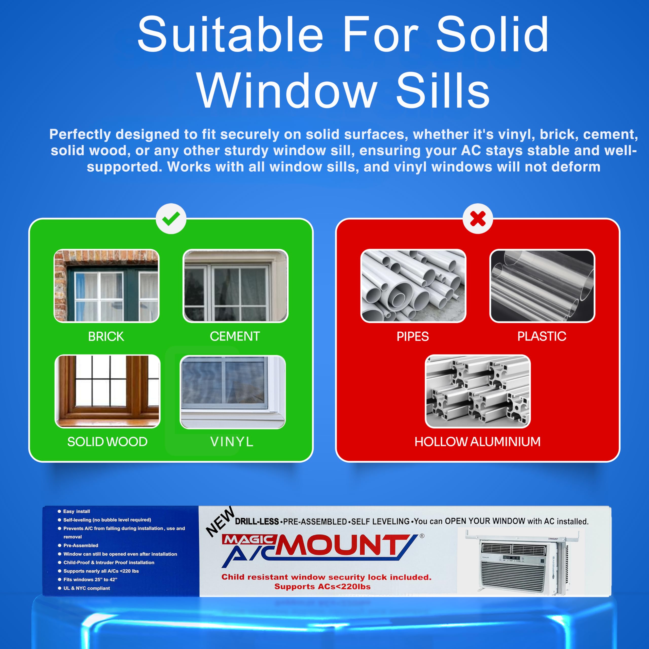 MAGIC A/C MOUNT includes child-safe window security lock