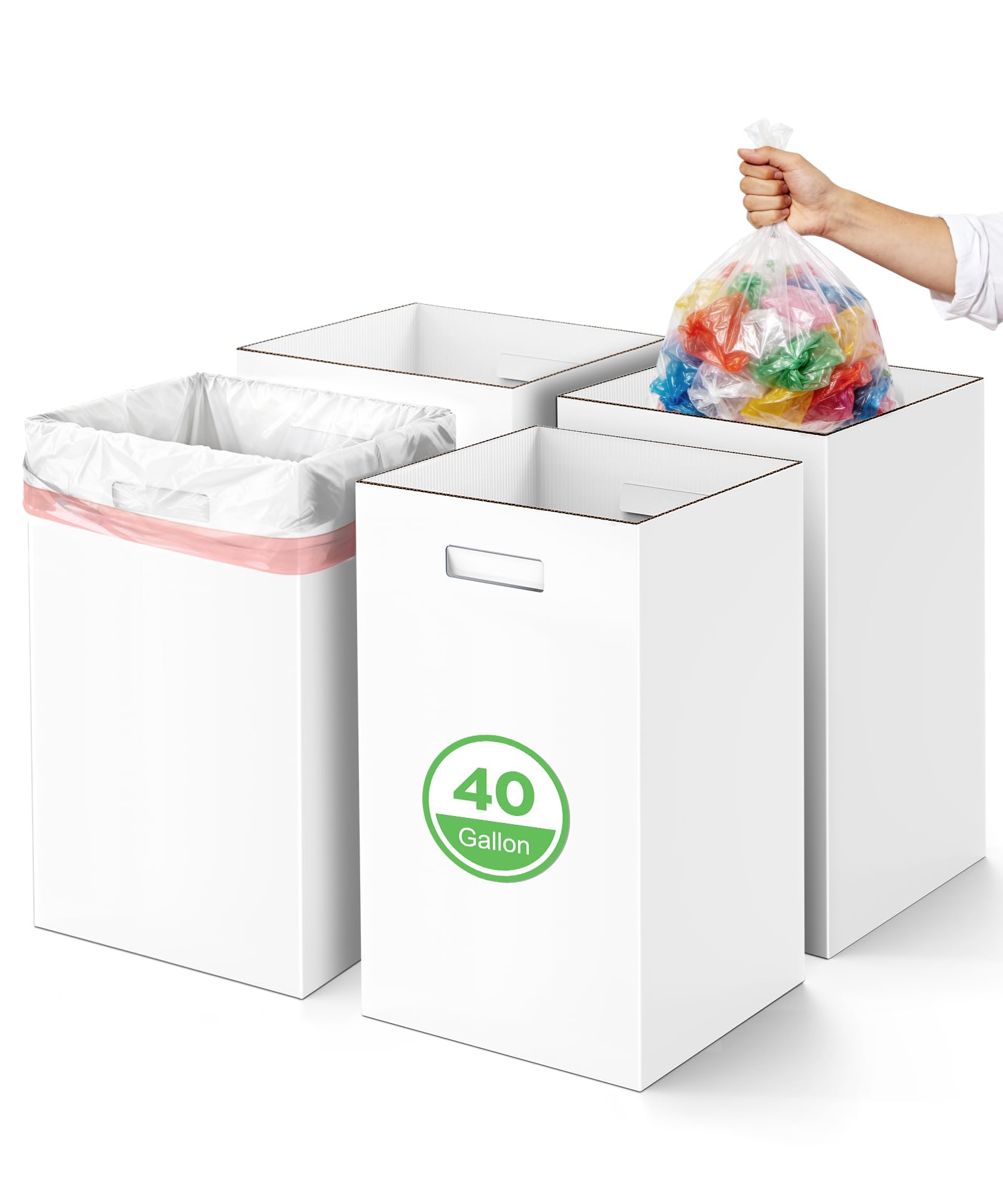 Magicheap four-pack corrugated trash cans with handles for easy transport at events.