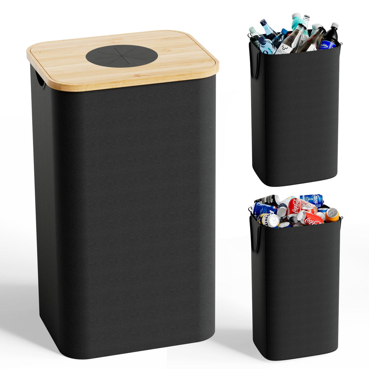 Magicheap recycling bin with bamboo lid in a modern kitchen for neat waste sorting