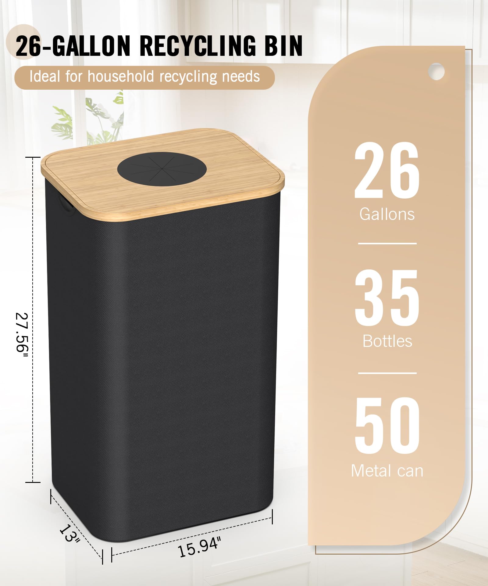 Magicheap bin with reusable Oxford inner bags for leak-proof recycling