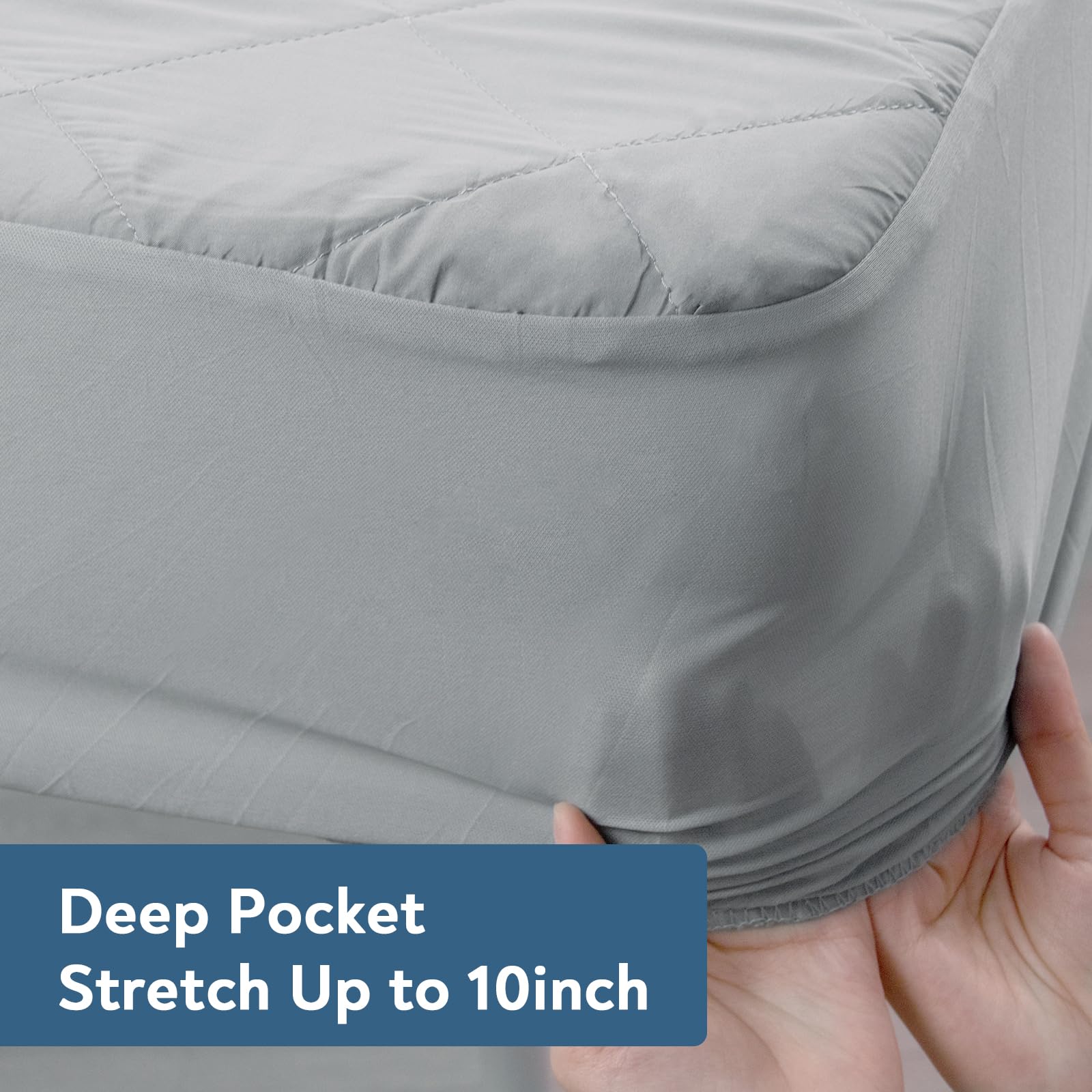 Magik & Kover cot mattress pad deep-pocket skirt stretches to 10 inches for snug protection.