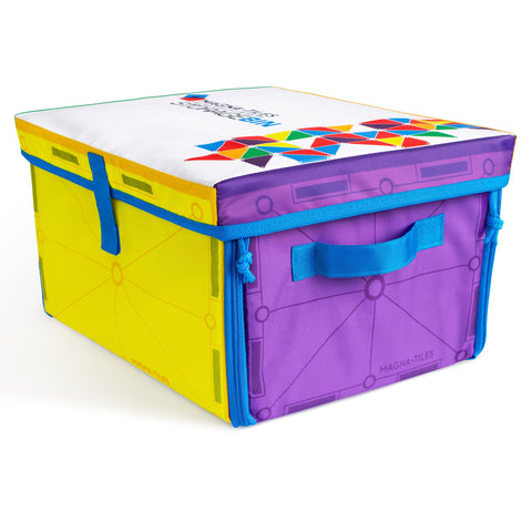 Collapsible Magna-Tiles storage bin folds flat for easy storage.