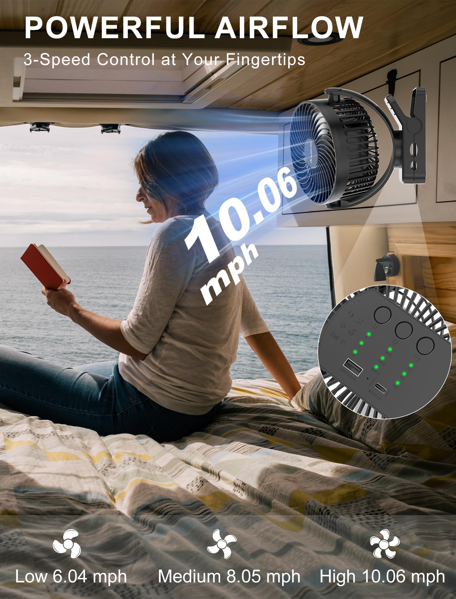 MAGOLFIN fast-charging USB-C port enables pass-through charging while in use