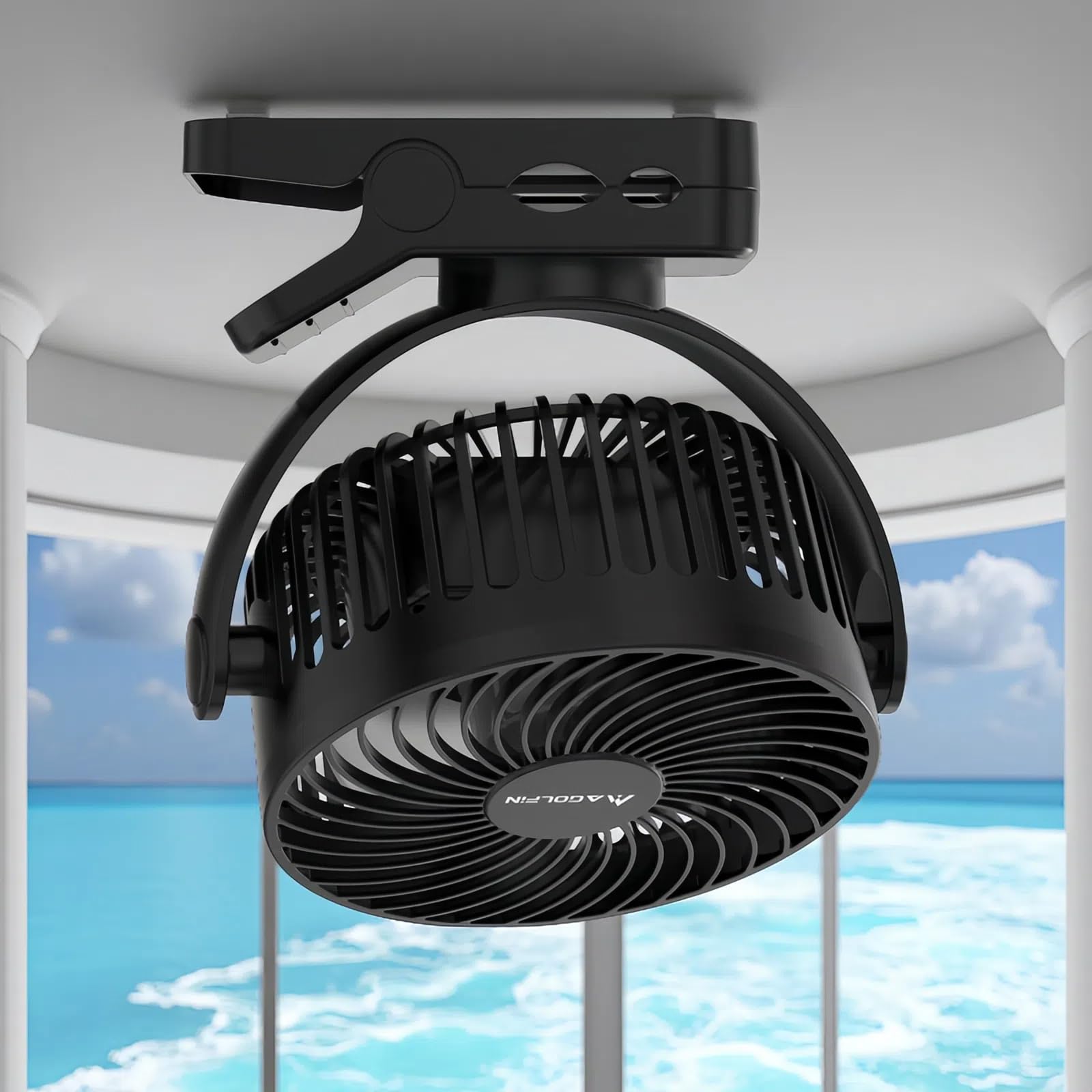 MAGOLFIN magnetic cruise fan base securely attaches to cabin walls for stable cooling
