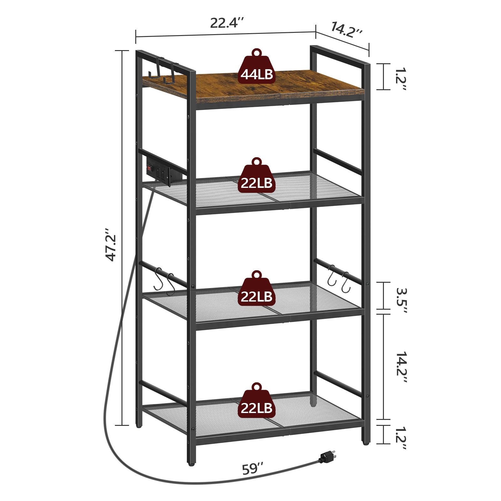 MAHANCRIS bakers rack adjustable feet ensure level stability