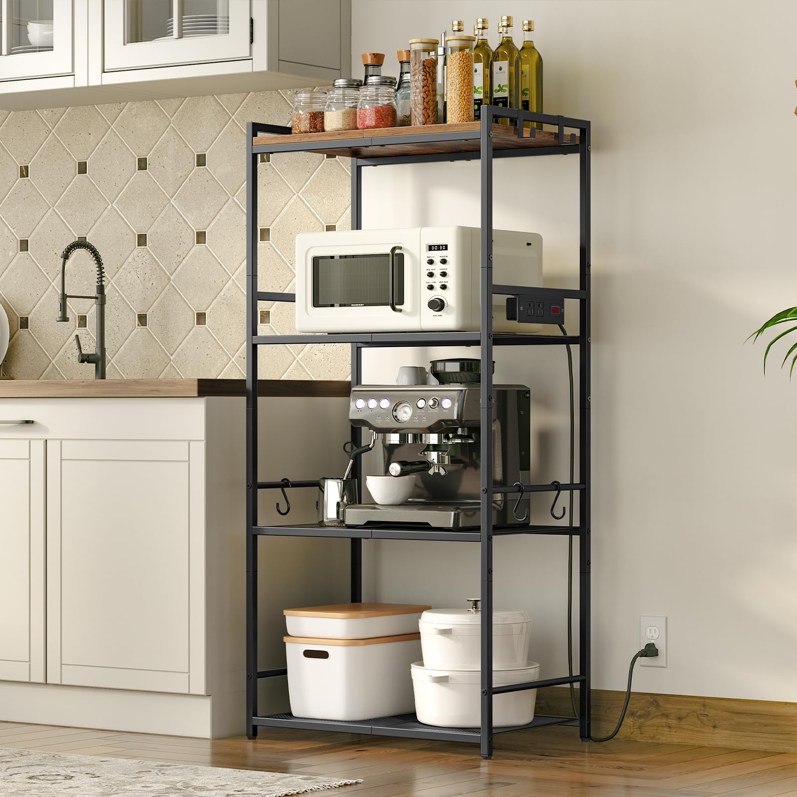 MAHANCRIS Bakers Rack with power outlet for convenient appliance use