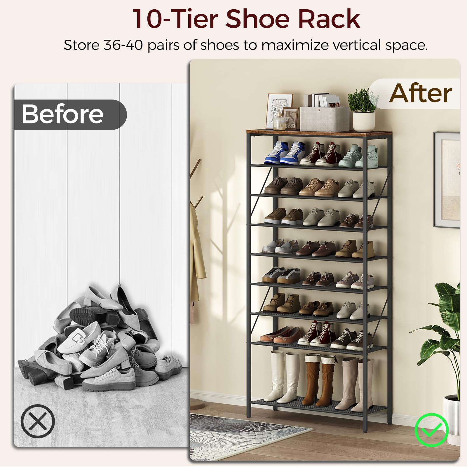 MAHANCRIS tall metal frame supports 36-40 pairs with sturdy stability