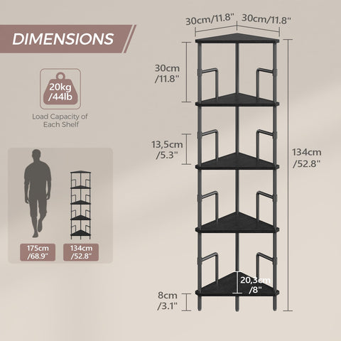 MAHANCRIS corner shelf metal frame emphasizes sturdy support for books and decor