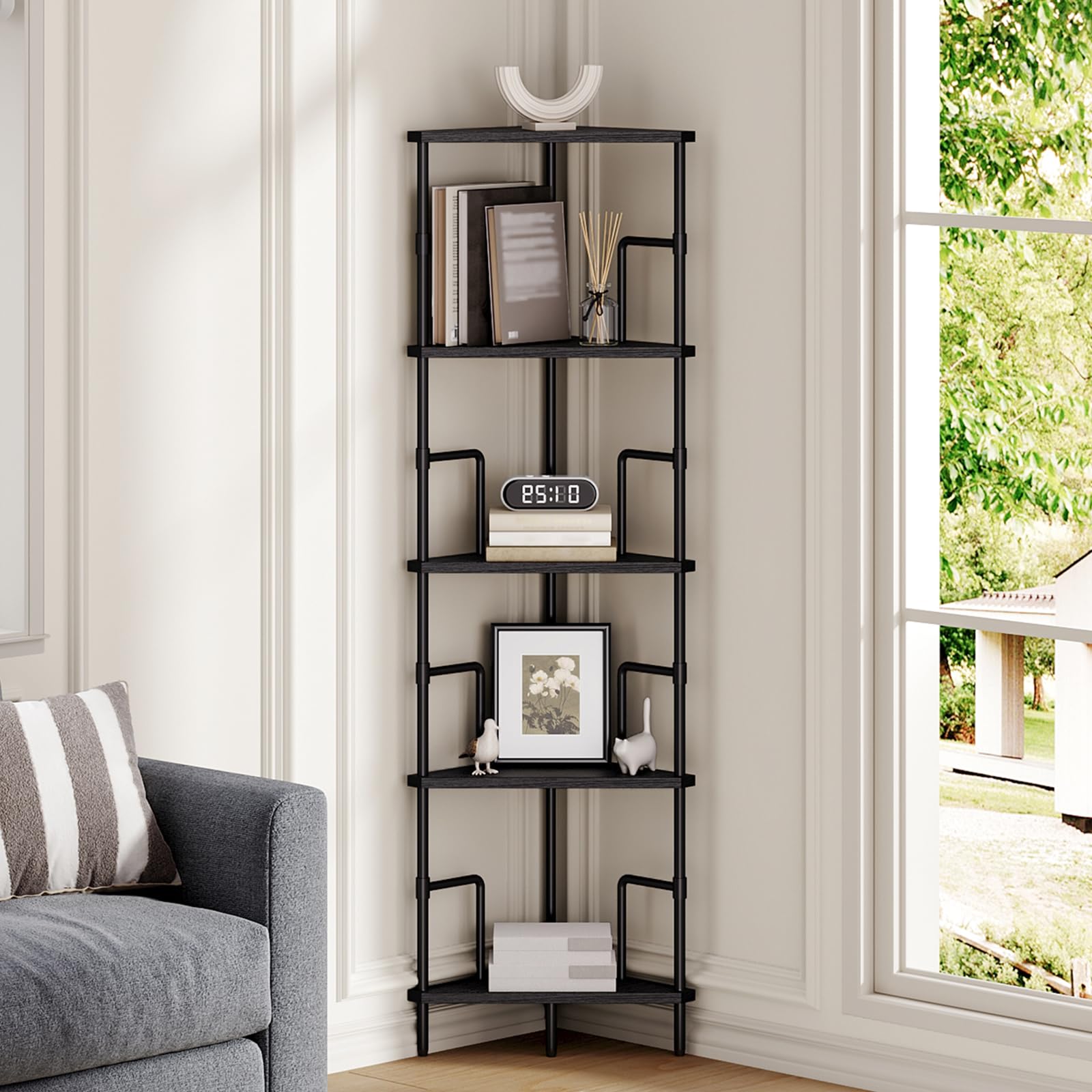 MAHANCRIS 52-8 inch corner shelf top view demonstrating compact corner fit for small spaces