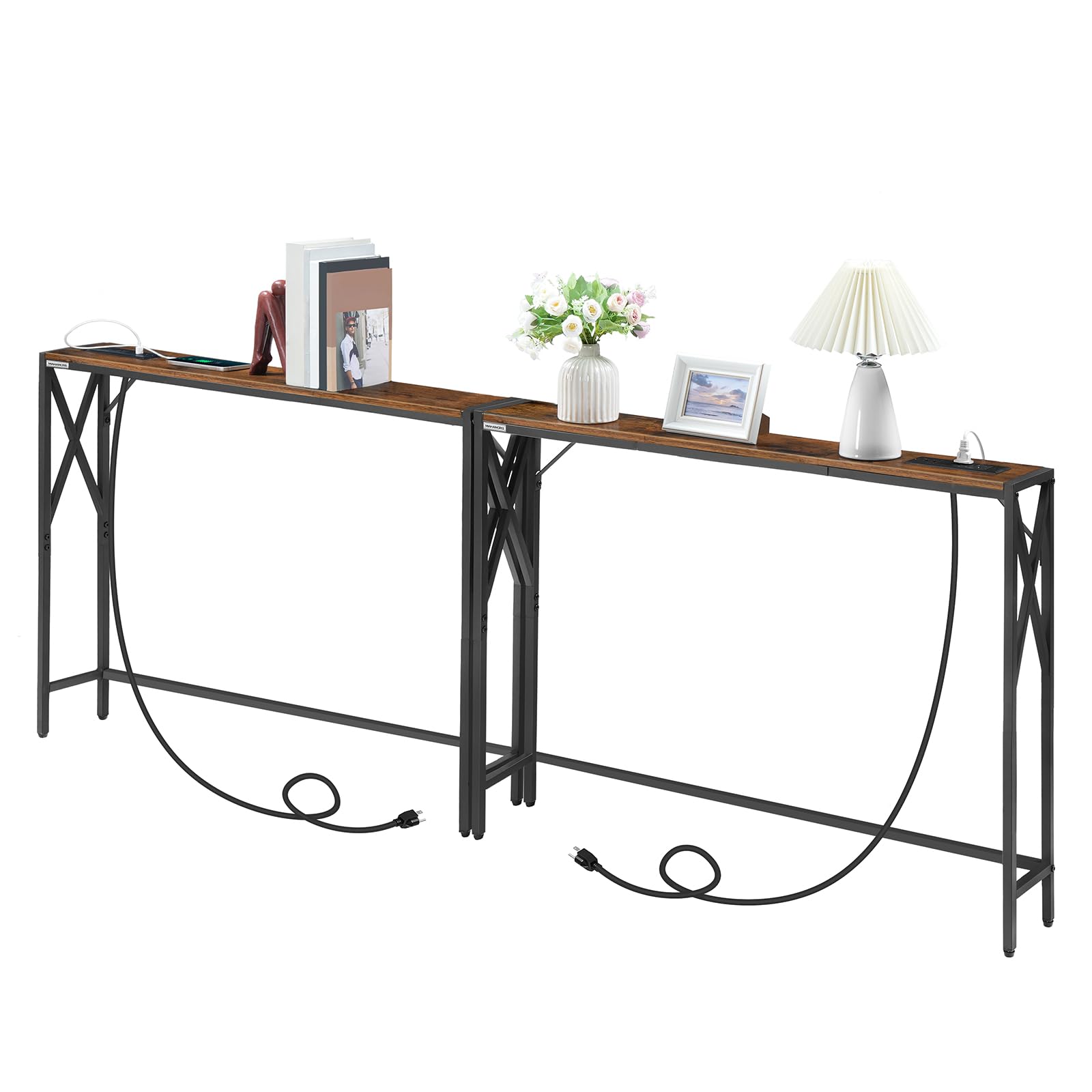 MAHANCRIS 78.7-inch sofa table with charging station highlights convenient outlets and USB ports