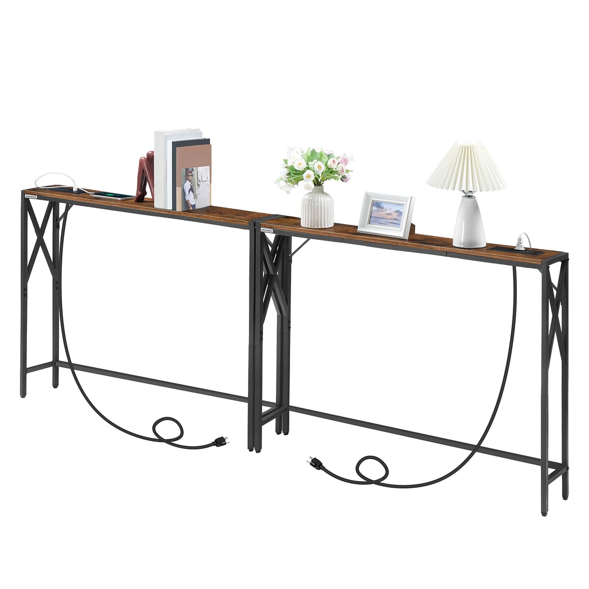 MAHANCRIS 78.7-inch sofa table with charging station highlights convenient outlets and USB ports