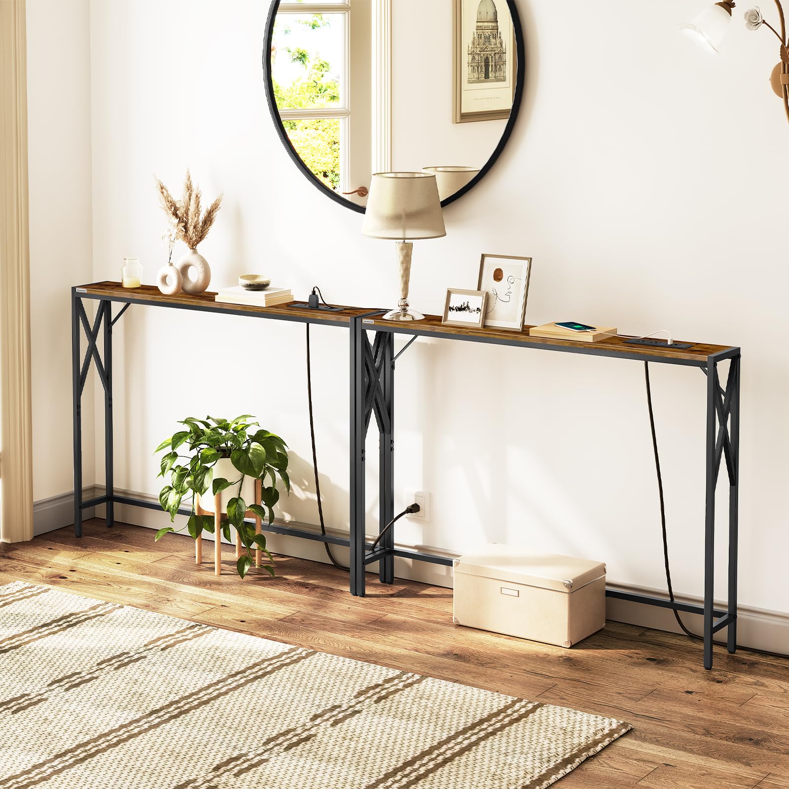 Dimensioned MAHANCRIS table 39.4L x 5.9W x 28.9H suitable for narrow spaces